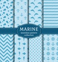 Sea and nautical seamless patterns set. Royalty Free Stock Photo