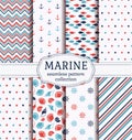 Sea and nautical seamless patterns set. Royalty Free Stock Photo