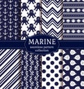 Sea and nautical seamless patterns set. Royalty Free Stock Photo