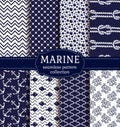 Sea and nautical seamless patterns set. Royalty Free Stock Photo