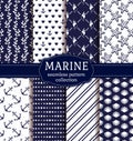 Sea and nautical seamless patterns set. Royalty Free Stock Photo