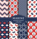 Sea and nautical seamless patterns set. Royalty Free Stock Photo