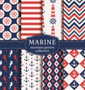 Sea and nautical seamless patterns set. Royalty Free Stock Photo