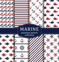 Sea and nautical seamless patterns set. Royalty Free Stock Photo