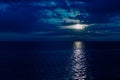 sea at night in the dark moon and path beautiful nature Royalty Free Stock Photo