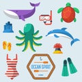 Sea objects collection.Vector illustration. Royalty Free Stock Photo