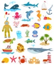 Sea and ocean animals and fishes