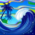 Sea Ocean big Wave Summer Abstract Vector Illustration