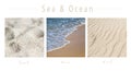 Sea & Ocean - collage with text : Sand, Wave and Wind Royalty Free Stock Photo