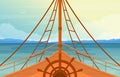 Sea Ocean Landscape View Captain Ship Wheel on Cruise Deck Illustration
