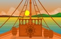 Sea Ocean Landscape View Captain Ship Wheel on Cruise Deck Illustration Royalty Free Stock Photo