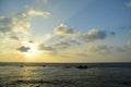 Sea ocean landscape - water waves, sun, clouds sky Royalty Free Stock Photo