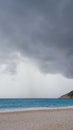 Sea ocean myrthos beach storm rain clouds Royalty Free Stock Photo
