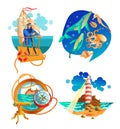 Sea Ocean Nautical Symbols Set Royalty Free Stock Photo