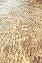 Sea ocean sand ground with waves ripples. Clear clean shallow water on sandy beach