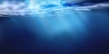 Sea or ocean surface seen from underwater, background. Surface seen from under water. Rays of light, abstract marine backdrop. Royalty Free Stock Photo