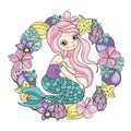 Sea Ocean Tropical Summer Vector Colorful Illustration MERMAID FRUITS