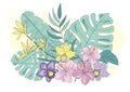 Sea Ocean Tropical Summer Vector Colorful Illustration TROPIC FLOWERS