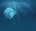 Sea or ocean underwater with plastic bag. Environment pollution ecological problem. Royalty Free Stock Photo