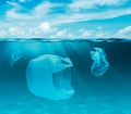 Sea or ocean underwater with plastic bags. Environment pollution ecological problem. Royalty Free Stock Photo