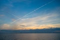 Sea or ocean water on blue sky in miami, usa. Evening seascape after sunset. Peace, tranquility, freedom. Nature, water, environme Royalty Free Stock Photo