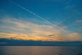 Sea or ocean water on blue sky in miami, usa. Evening seascape after sunset. Peace, tranquility, freedom. Nature, water Royalty Free Stock Photo