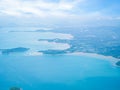 Sea Ocean Water Island Mountain Cloud Sky Background Top View Travel Drone Airplane Beautiful Summer Tropical Nature Fresh Shore Royalty Free Stock Photo