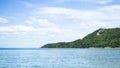 Sea Ocean Water with Mountain Horizon Blue Sky Background View Space, Surface Calm Still Wave Nature Summer Tropical Landscape, Royalty Free Stock Photo