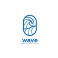 Sea ocean wave logo icon badge template in monoline line style Royalty Free Stock Photo