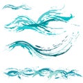Sea and ocean waves, blue paint blot, splashes, drops Royalty Free Stock Photo