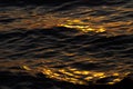 Sea or ocean waves. Dark blue sea with golden waves early morning. Natural background.