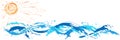 Sea and ocean waves, sun, paint blot, splashes, drops Royalty Free Stock Photo