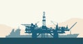 Sea oil drilling rig and tanker