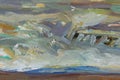 Sea oil painting. Abstract turquoise seascape. Impressionism, plein-air sketch, fragment