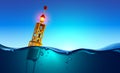 Sea orange Buoy floating in ocean at dawn. Sea buoy has navigation meteorology equipment, beacon swinging on waves. Split view Royalty Free Stock Photo