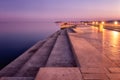 Sea organ morske orgulje in Zadar at sunrise, architectural landmark, Croatia. Scenic landscape Royalty Free Stock Photo