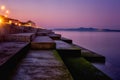 Sea organ morske orgulje in Zadar at sunrise, architectural landmark, Croatia. Scenic landscape Royalty Free Stock Photo