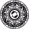 Circular ornament, delf and shell black and white Royalty Free Stock Photo