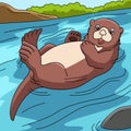 Sea Otter Cartoon Colored Illustration