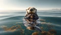 Sea otter floating on its back in the ocean, capturing the essence of its natural behavior Royalty Free Stock Photo