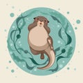 Sea otter floating on water with kelp forest Royalty Free Stock Photo