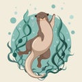 Sea otter floating on water with kelp forest Royalty Free Stock Photo