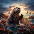Sea Otter On Land Royalty Free Stock Photo