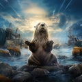 Sea Otter On Land Royalty Free Stock Photo