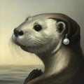 Sea otter with a pearl earring Johannes Vermeer style illustration