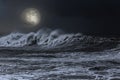 Sea in an overcast full moon night Royalty Free Stock Photo
