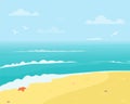 Sea panorama on sunny day. Tropical beach and ocean landscape. Vector background. Summer holidays illustration. Royalty Free Stock Photo