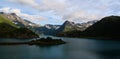 Sea panoramic view to higravfjorden and Tjorna lake , Austvagoy, Lofoten, Norway