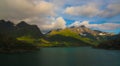 Sea panoramic view to higravfjorden and Tjorna lake , Austvagoy, Lofoten, Norway