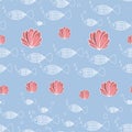 Vector seamless pattern fish and corals blue bakground Royalty Free Stock Photo